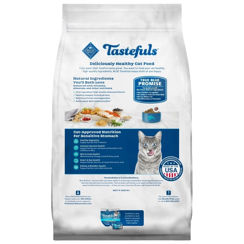 Tastefuls Dry Cat Food, Sensitive Stomach, Chicken and Brown Rice, 10-lb Bag