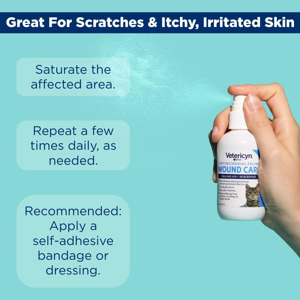 plus Cat Wound Care Spray | Feline Healing Aid and Skin Repair for Wounds, Sores