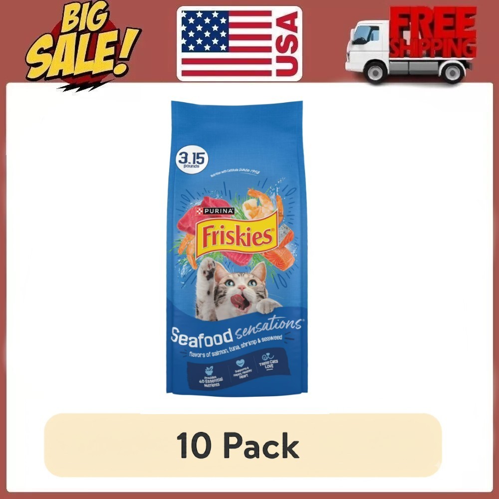 10-Pack Purina Friskies Seafood Sensations Salmon Tuna & Shrimp Dry Cat Food 3.1