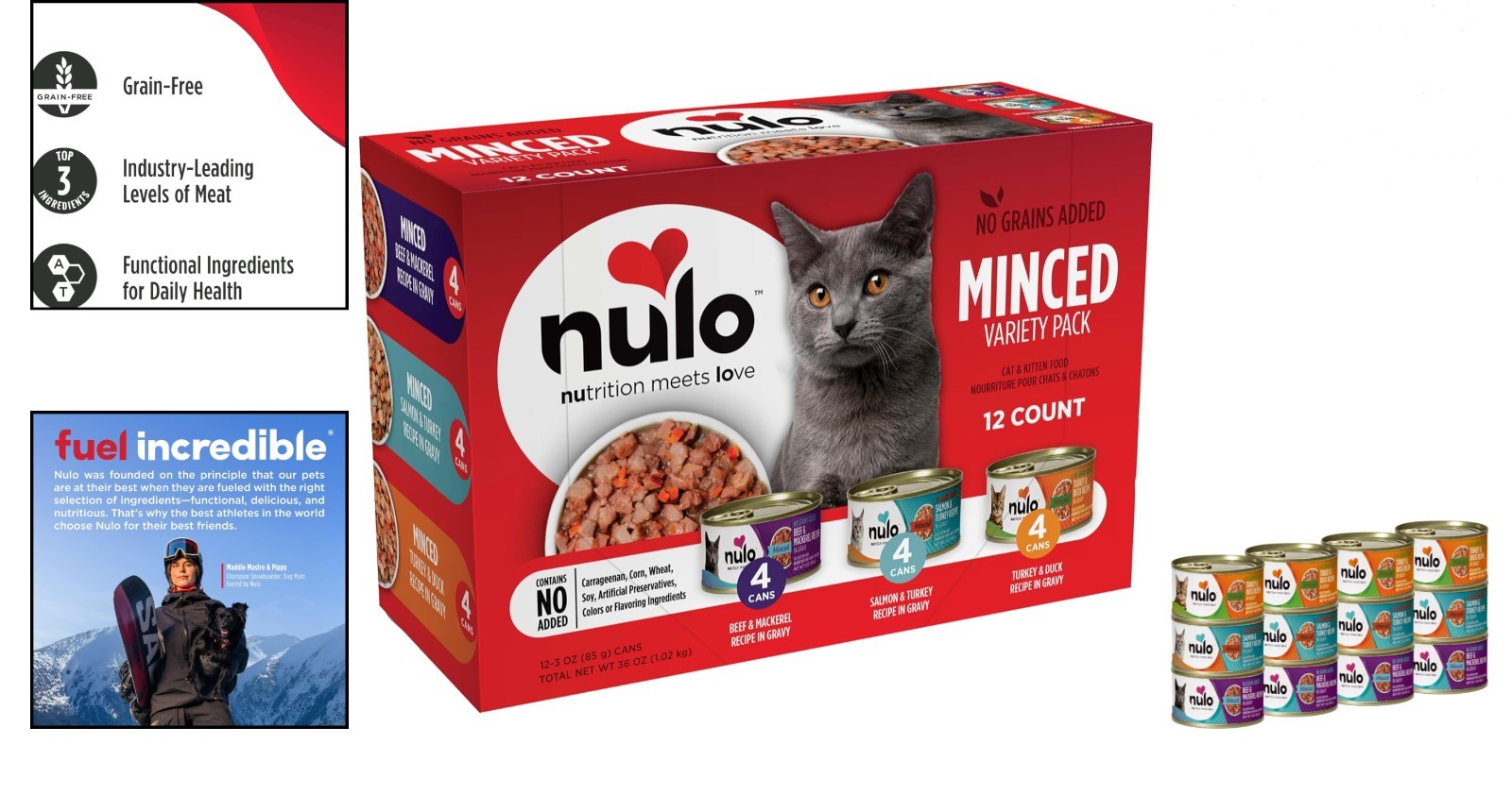 Grain-Free Wet Cat Food Variety Pack 12 Cans 3 oz High Protein All Life Stages