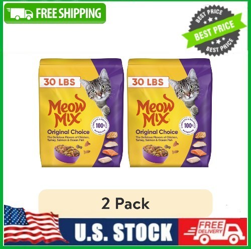 (2 pack) Meow Mix Original Choice Dry Cat Food, 30 lb. Bag