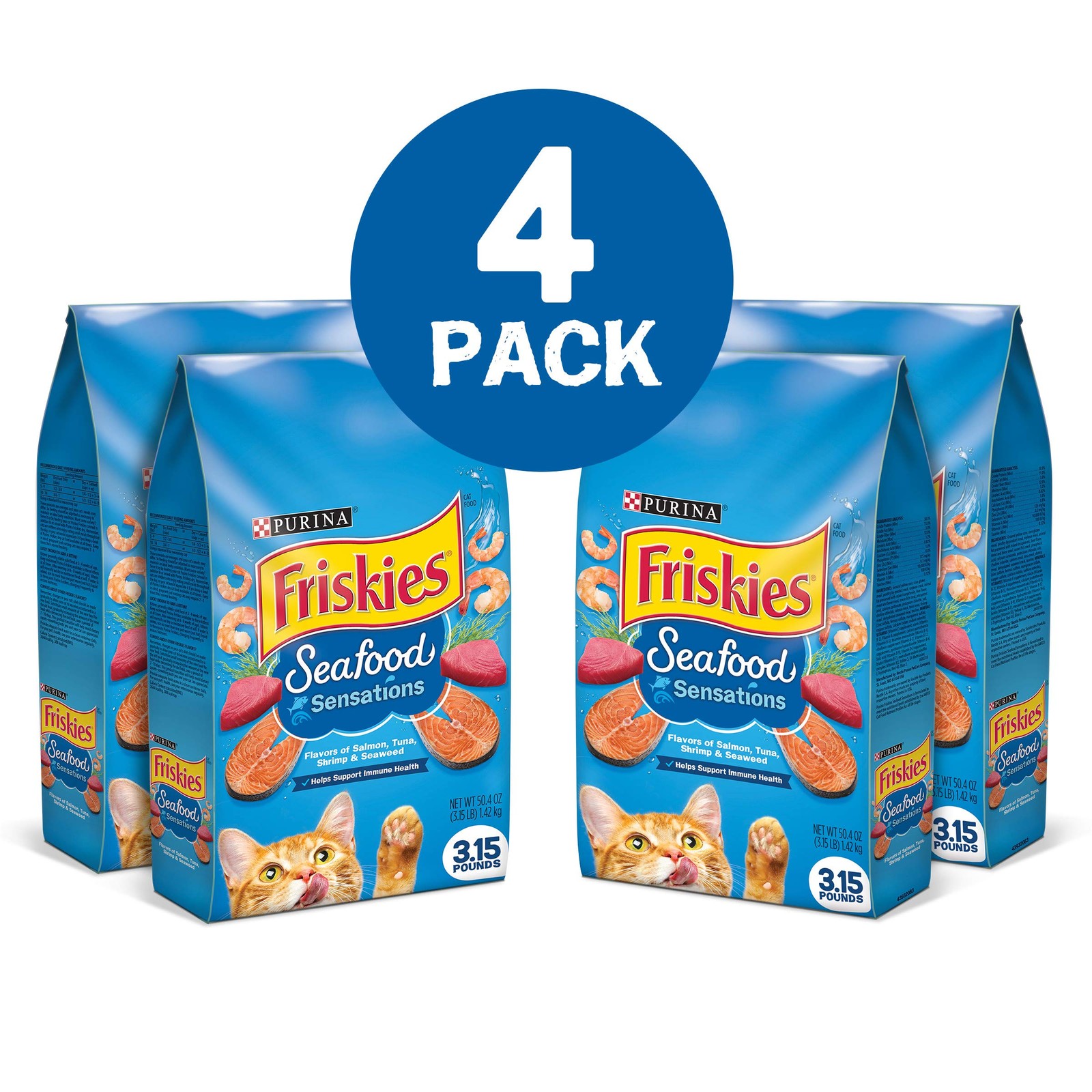 Purina Friskies Dry Cat Food Seafood Sensations 3.15lb (Pack of 4), Brown
