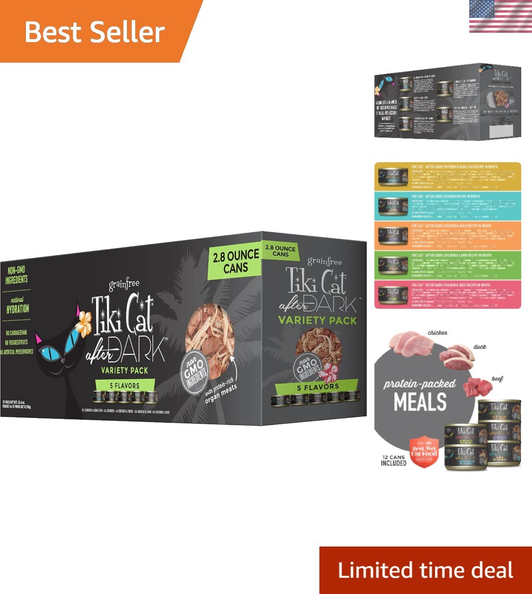 Tiki Cat After Dark 2.8 oz Cans – High-Protein Grain-Free Cat Food Variety Pack