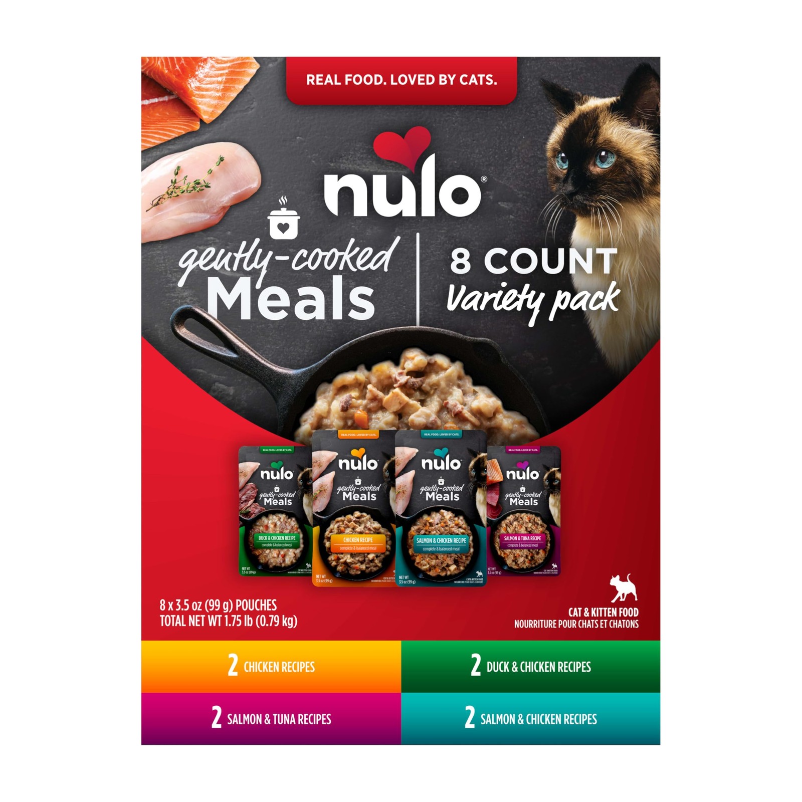 Gently Cooked Meals Variety Pack Wet Cat Food 3.5Oz Pouch Case Of 8 Feedings