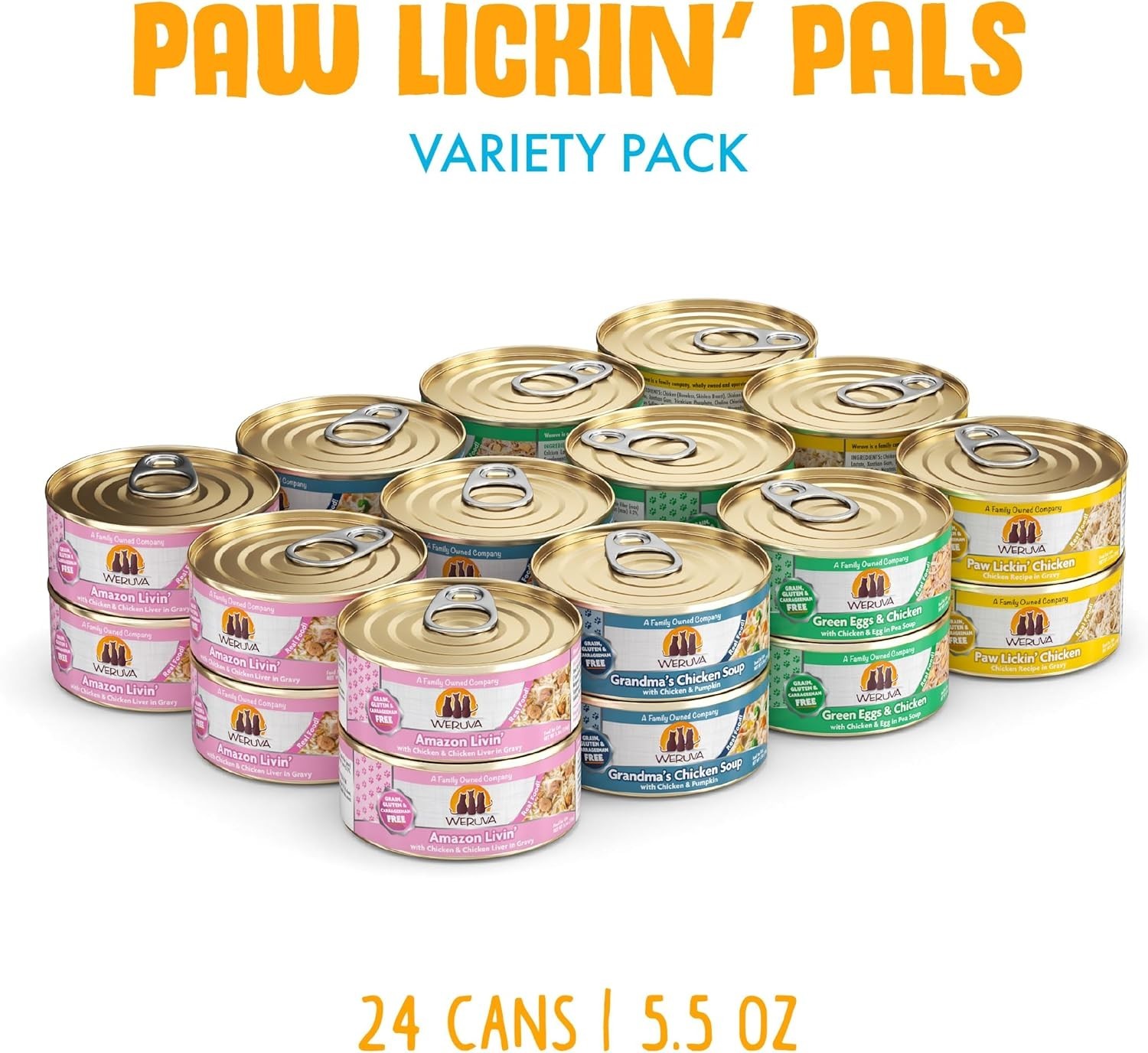 Weruva Classic Wet Cat Food Variety Pack, Paw Lickin’ Pals, 5.5oz x 24 Cans