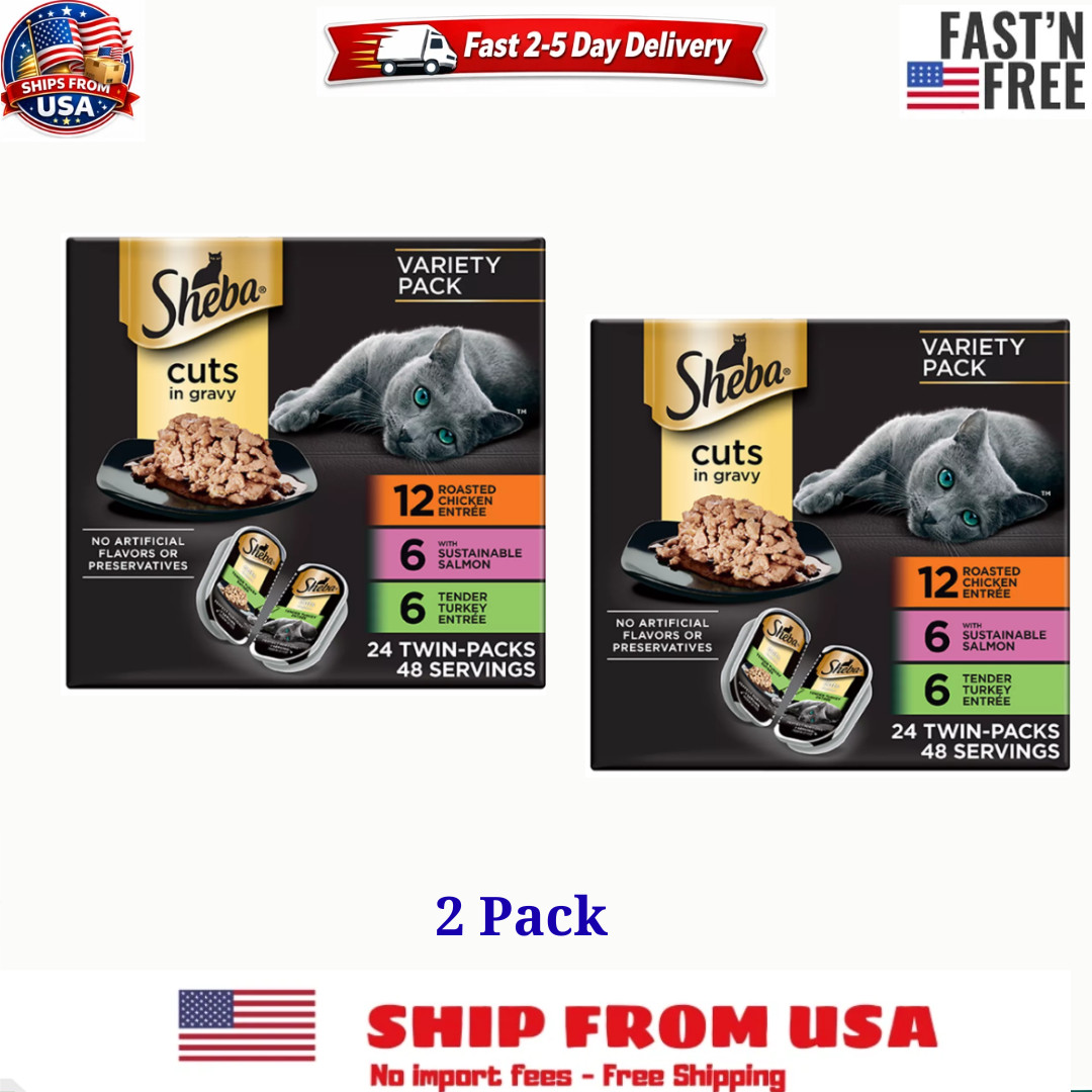 2PK Sheba Perfect Portions Wet Cat Food Cuts in Gravy Variety Pack, 2.6oz 24 Ct