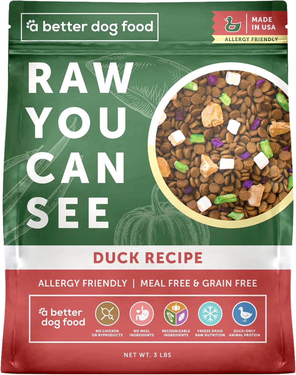 | Allergy Friendly Duck Dry Dog Food | Raw You Can See | No Chicken, Duck Only A