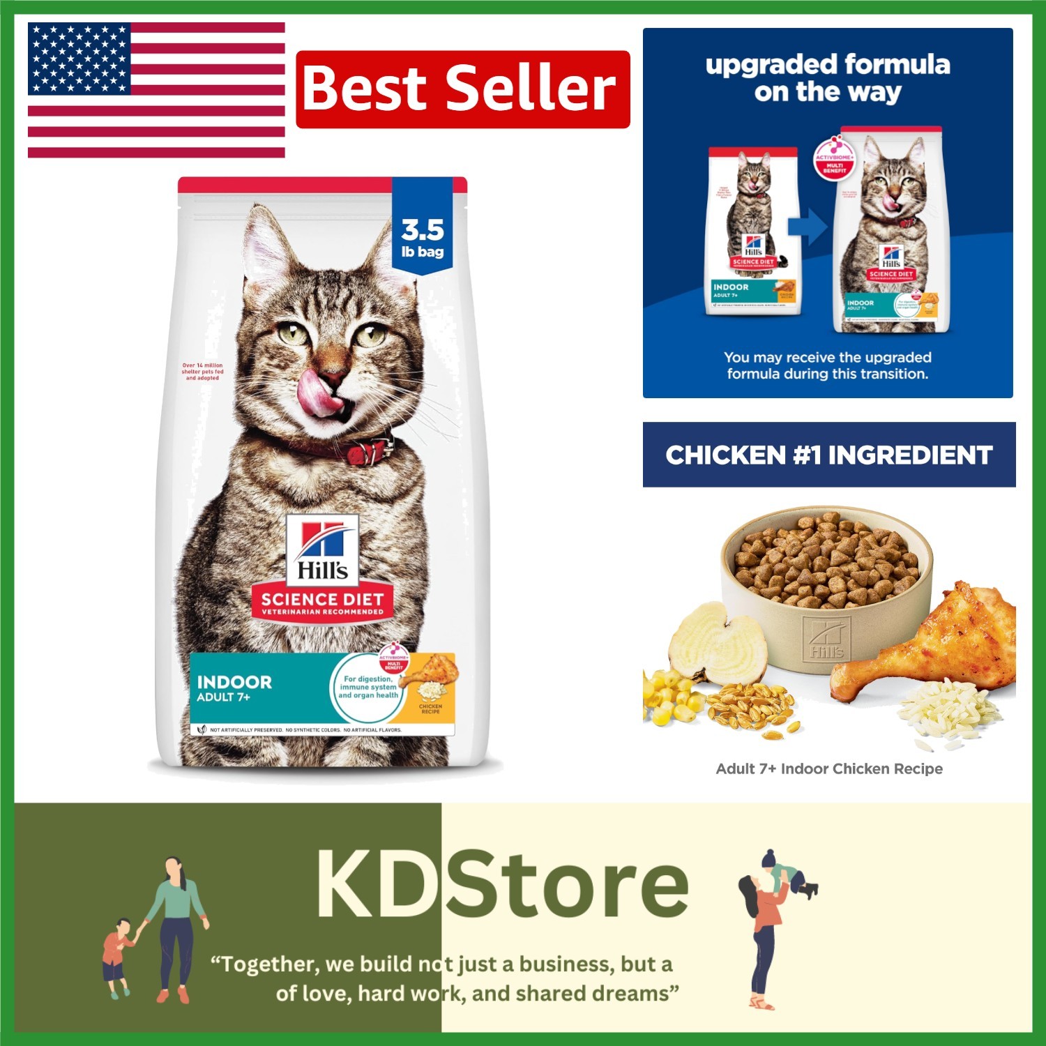 Senior Indoor Cat Food 7+ Dry Chicken Recipe Easy Cleanup Natural Fiber 3.5lb