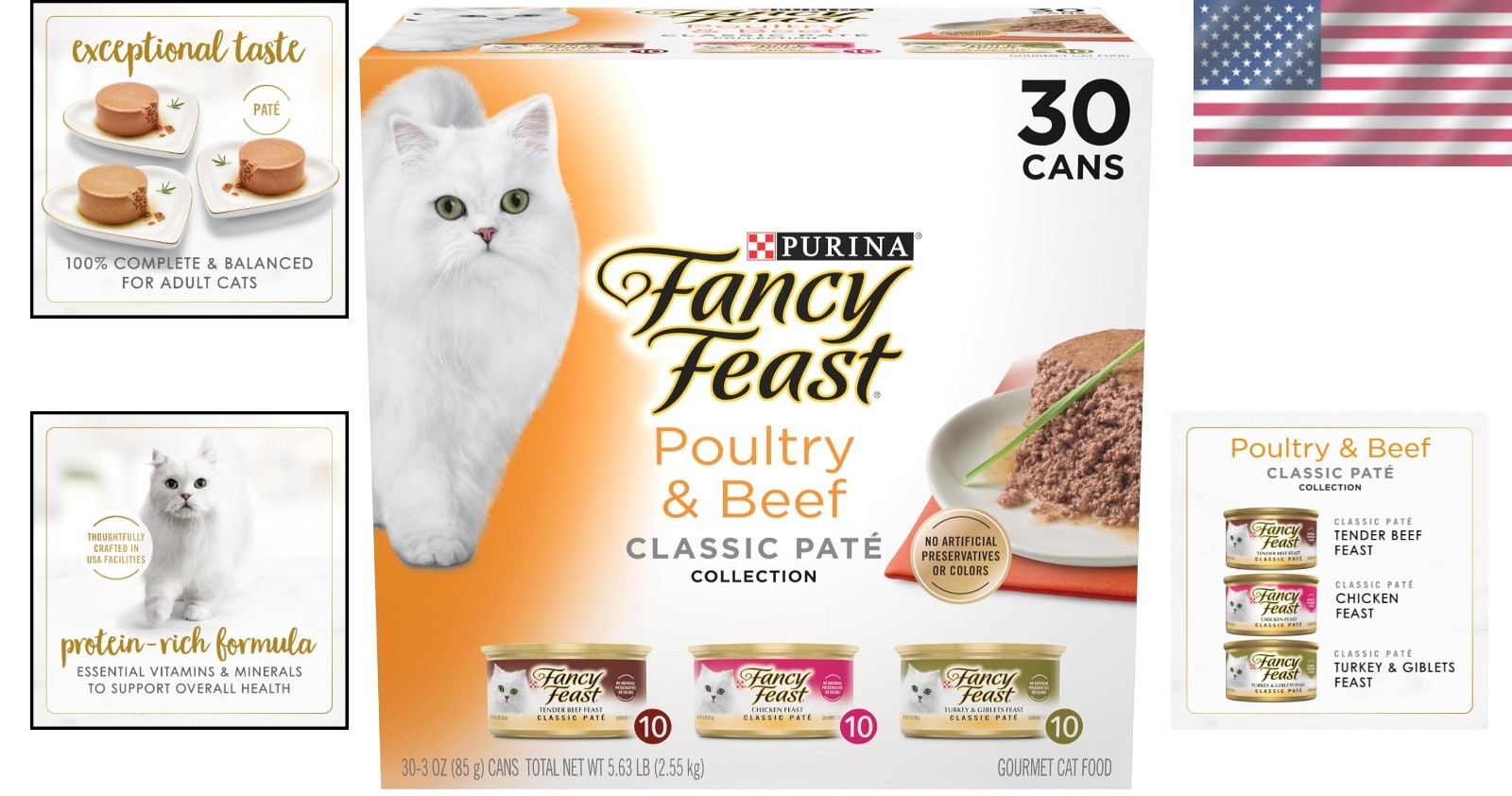 Purina Grain-Free Wet Cat Food Variety Pack: 30 Cans of Chicken, Beef & Turkey