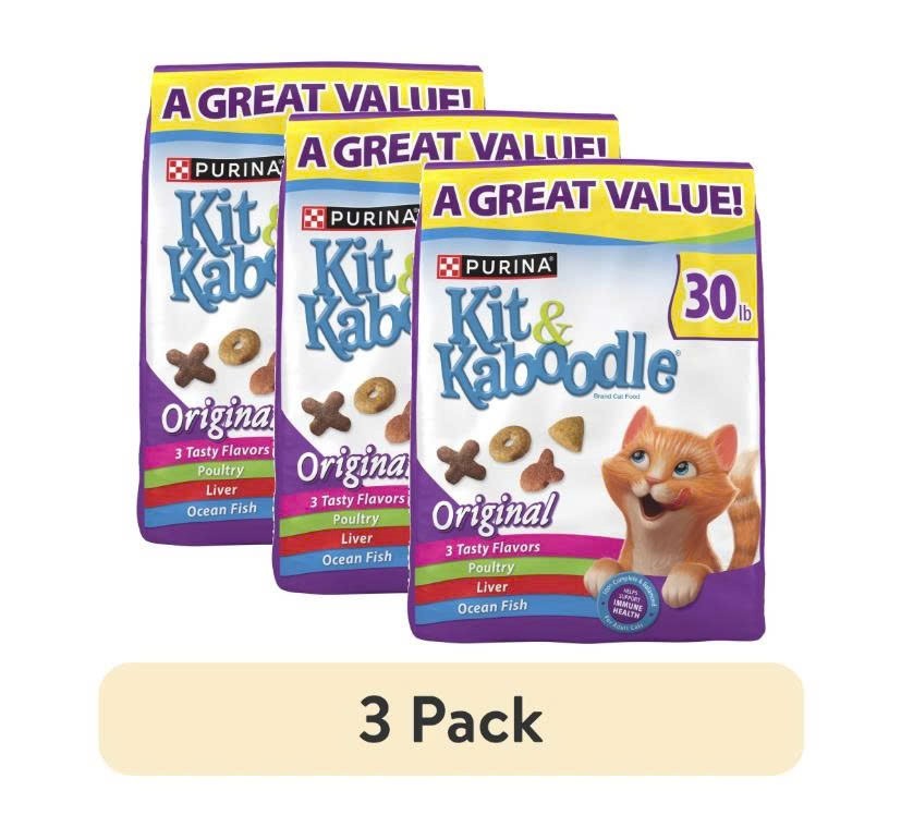 3 Bag Purina Kit & KaboodleOriginal, Indoor Dry Cat Food, Chicken,Turkey, 30 lb