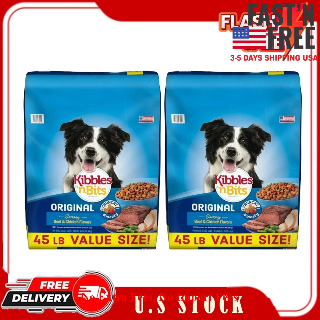 2 Bags Kibbles ‘n Bits Dry Dog Food, Original Savory Beef & Chicken, 45 lb. Bag