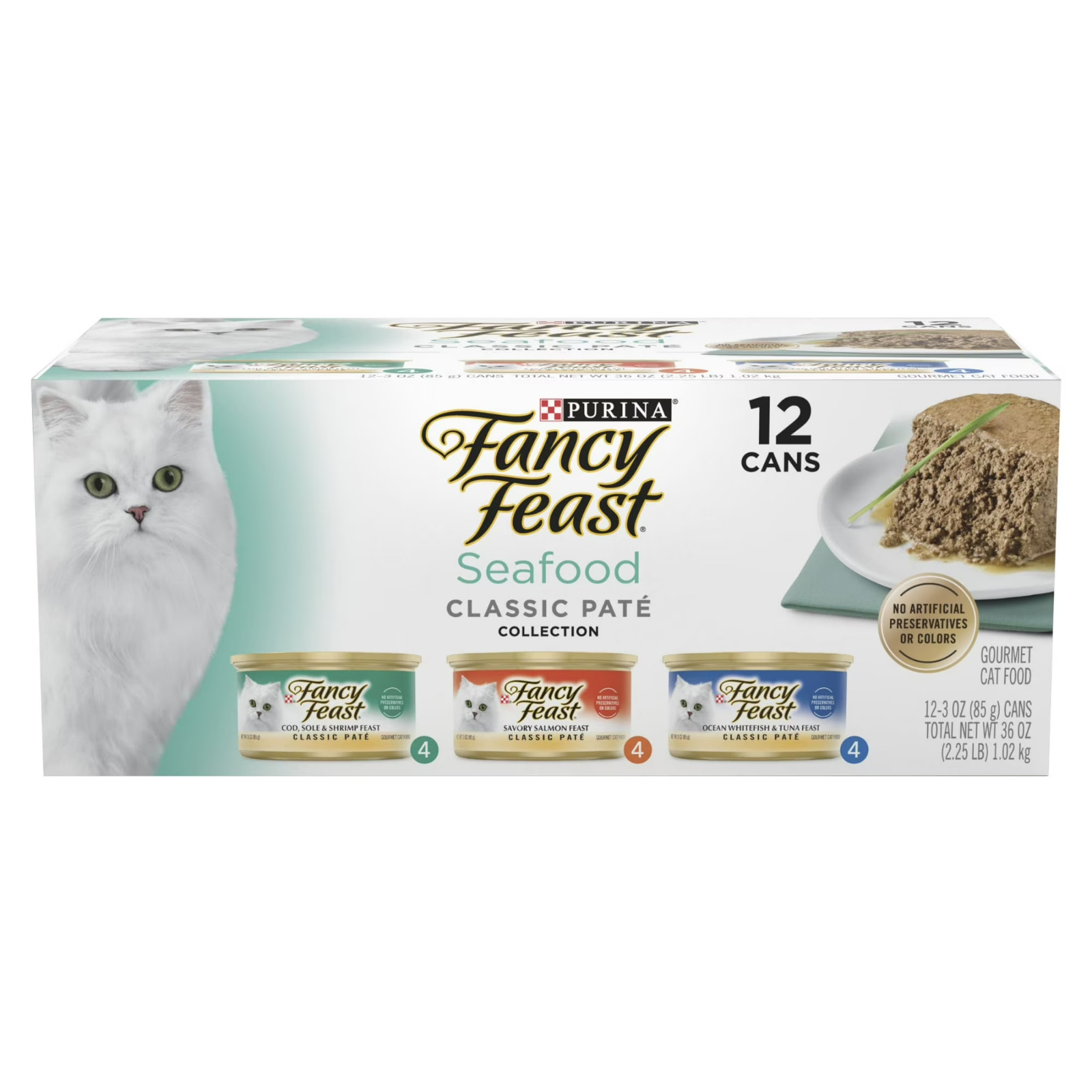 4 x Purina Fancy Feast Seafood Classic Pate Grain Free Wet Cat Food, 12- 3oz Can