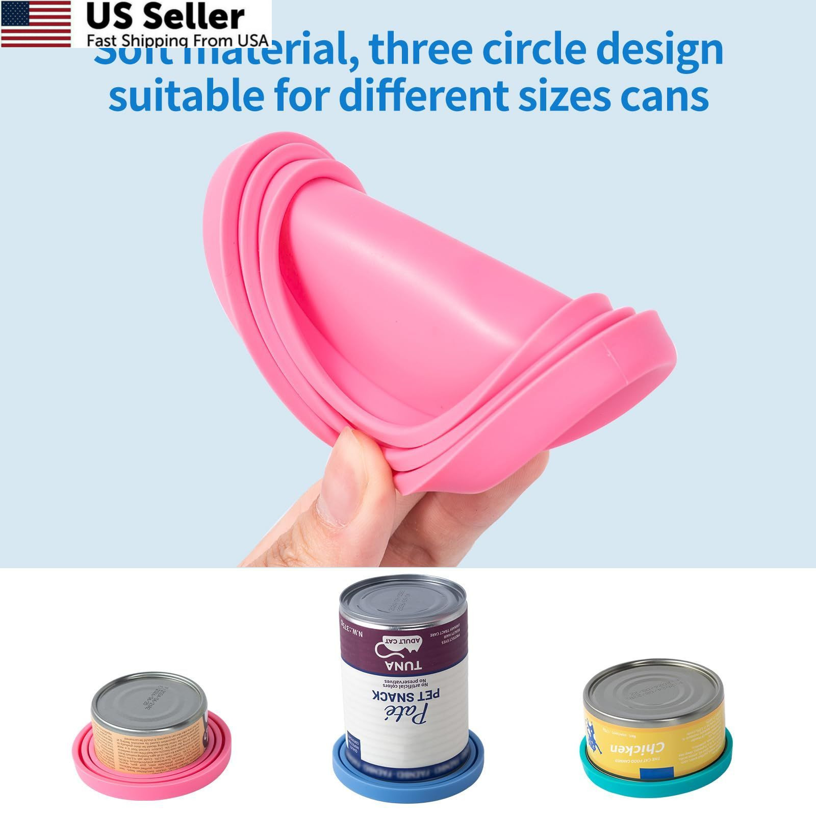 4Pack Cat Food Can Cover Lids Cute Pet Ears Green,Pink,Blue,and Dark Blue