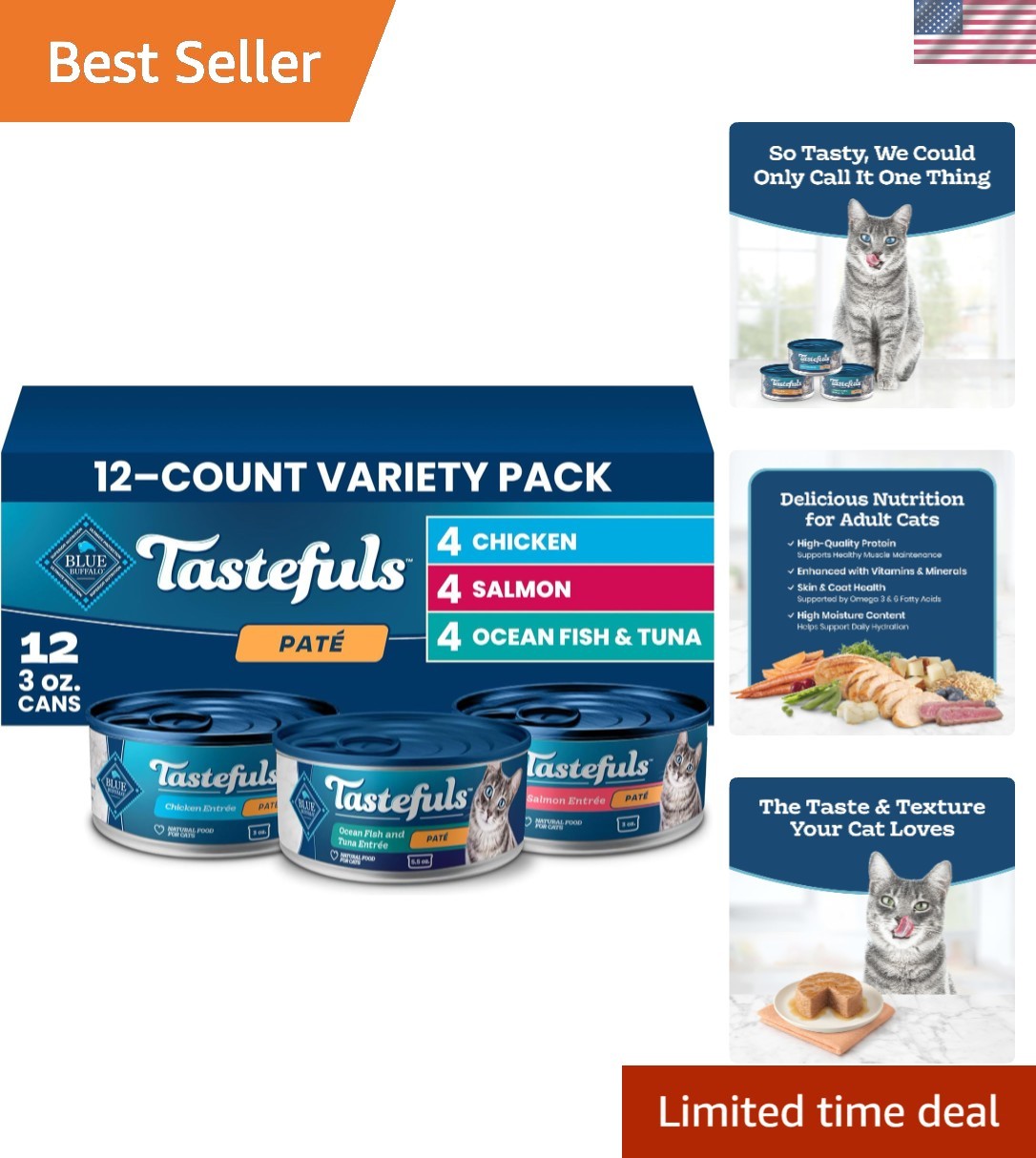 Tastefuls Wet Cat Food Paté Variety Pack Chicken, Salmon, Ocean Fish & Tuna f…