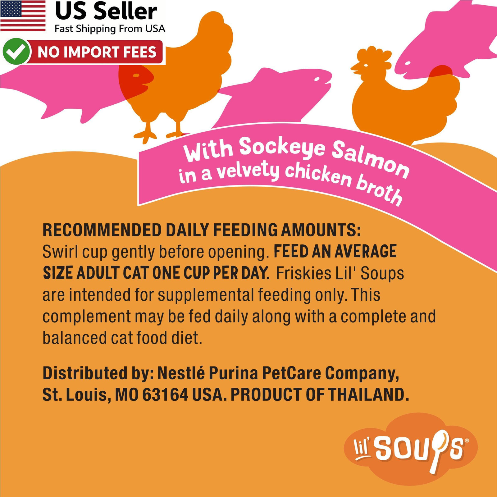 Purina Friskies Lil Soups Salmon Cat Food Topper 1.2 oz Cups 8 Pack FROM USA