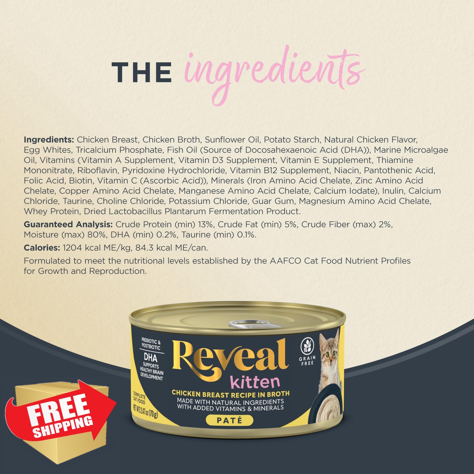 Reveal Natural Kitten Food, Chicken Paté, Grain Free, 12 x 2.47 oz Cans