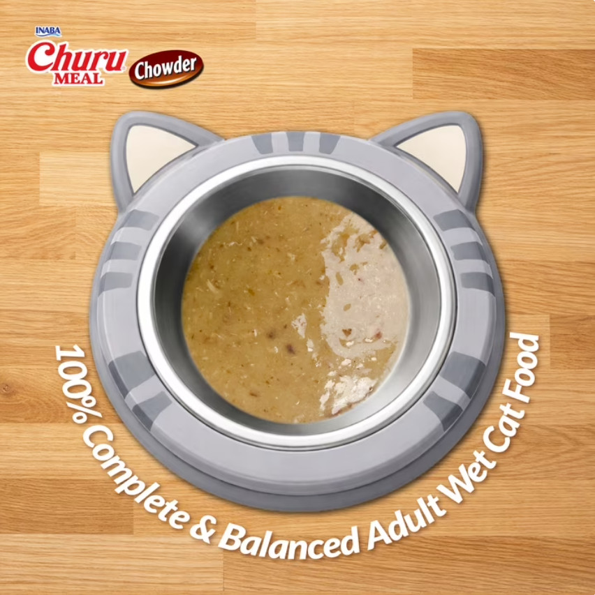 (4 pack) INABA Churu Meal Chowder Adult Wet Cat Food, 2.29 oz, 12-count, Chicken