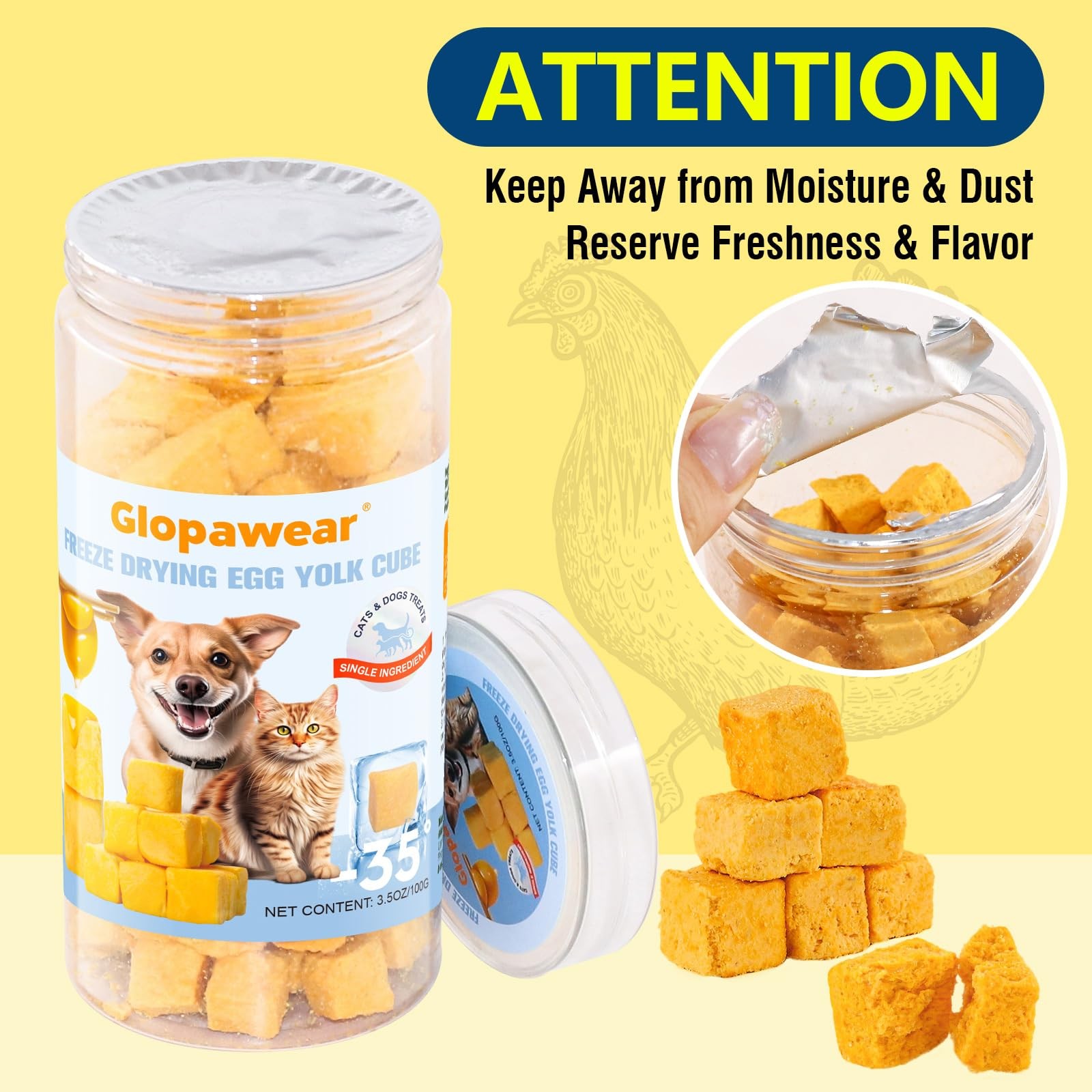 Freeze Dried Egg Yolk Cat & Dog Treats, Single Ingredient, Grain Free, Skin &…
