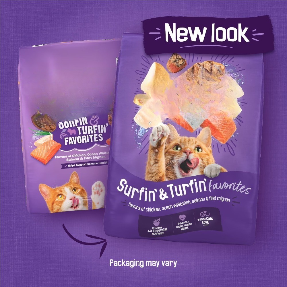 Surfin and Turfin Dry Cat Food Flavors of Chicken, Whitefish, Salmon