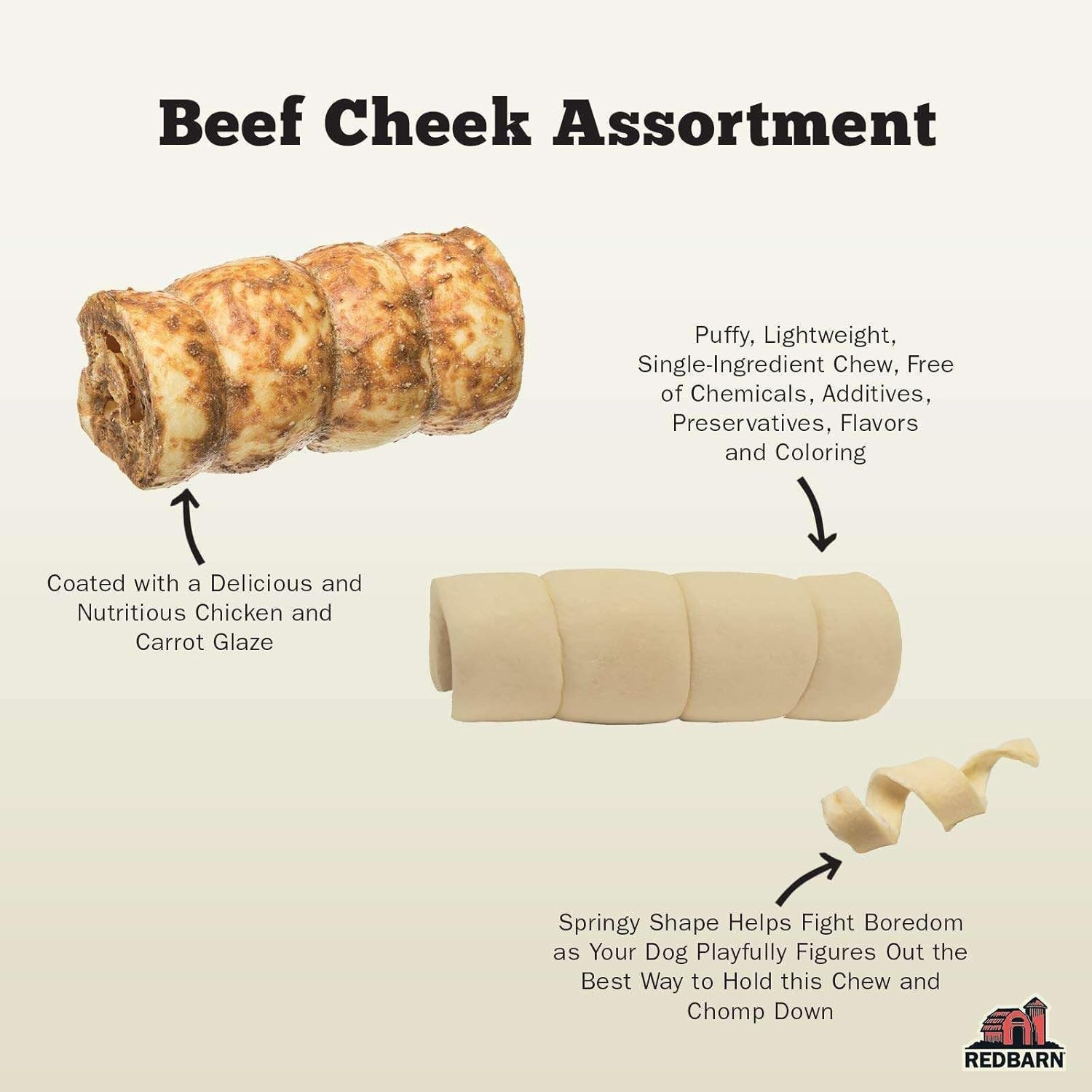 Redbarn Pet Products All-Natural Small/Medium Beef Cheek Rolls for Dogs, Chicken