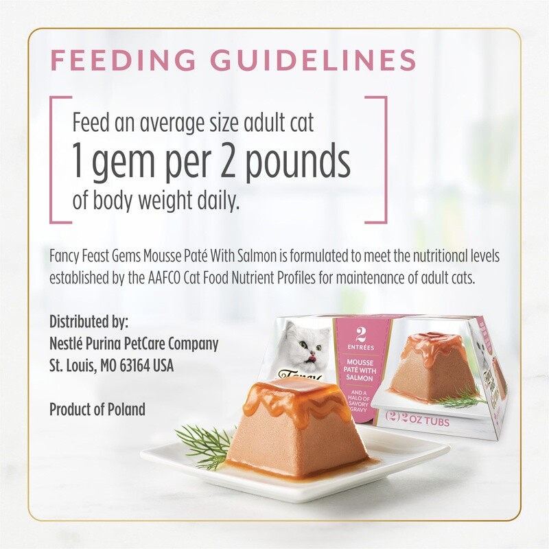 4 Pack Wet Cat Food Mousse Salmon Gravy Pate All Breeds Easy Serve 2oz Tubs New