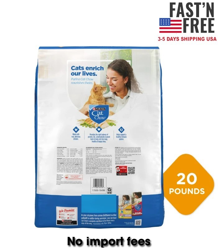 (2 pack) Purina Cat Chow Complete High Protein Dry Cat Food, Real Chicken, 20 lb