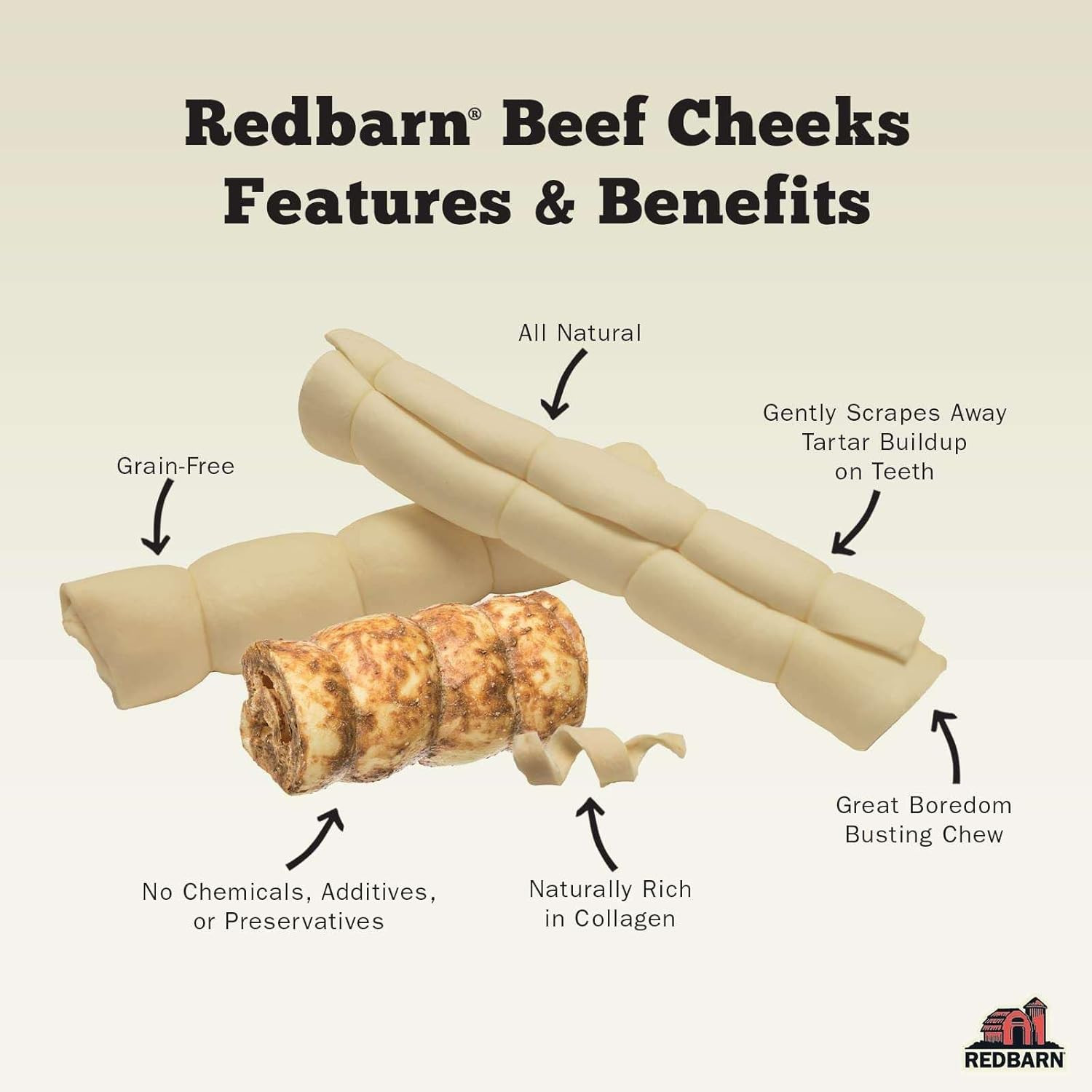 Redbarn Pet Products All-Natural Small/Medium Beef Cheek Rolls for Dogs, Chicken