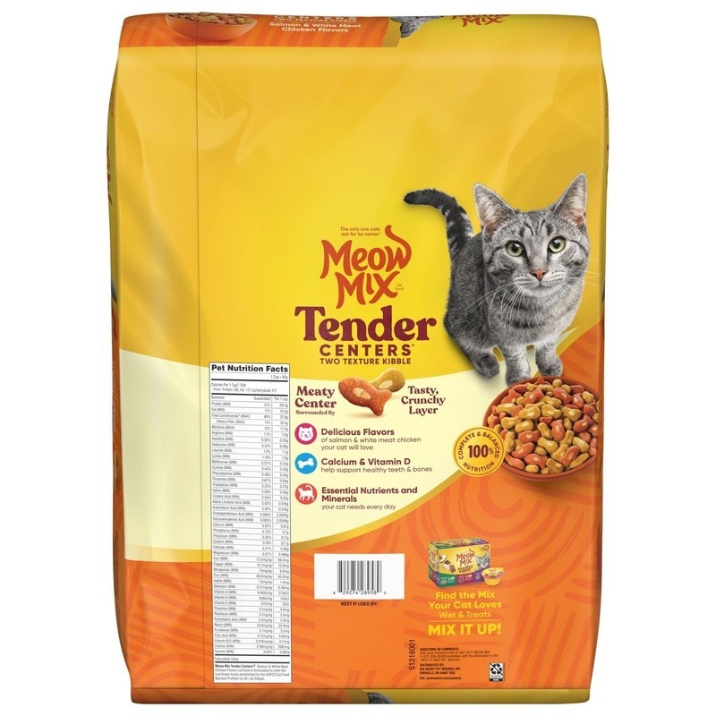 Tender Centers Dry Cat Food Salmon Chicken Kibble Meaty Centers 14.2lb Nutrition