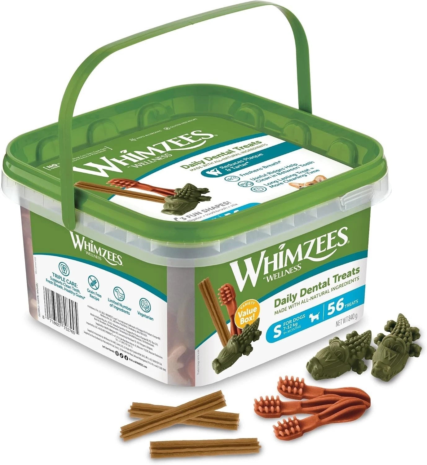 Natural Dental Dog Chew Long lasting, Variety Box Mixed Shapes, Small, 56 Pieces