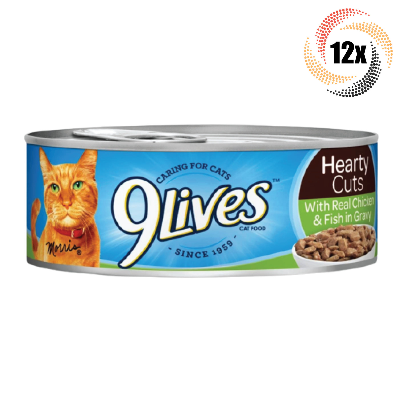 12x Cans 9Lives Hearty Cuts Real Chicken & Fish in Gravy Cat Food 5.5oz