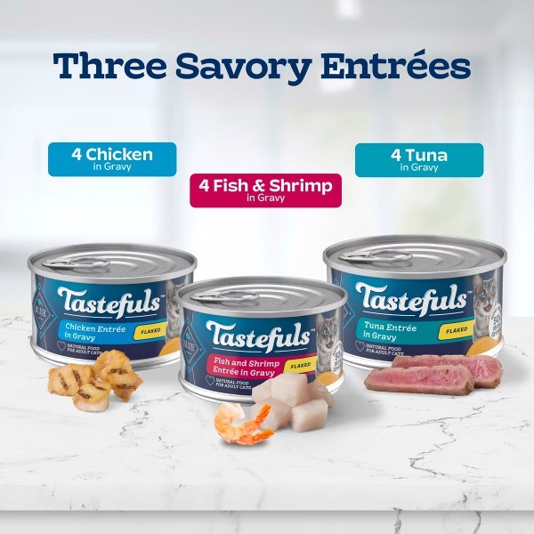 Tastefuls Natural Flaked Wet Cat Food Variety Pack, Tuna, Chicken, Fish