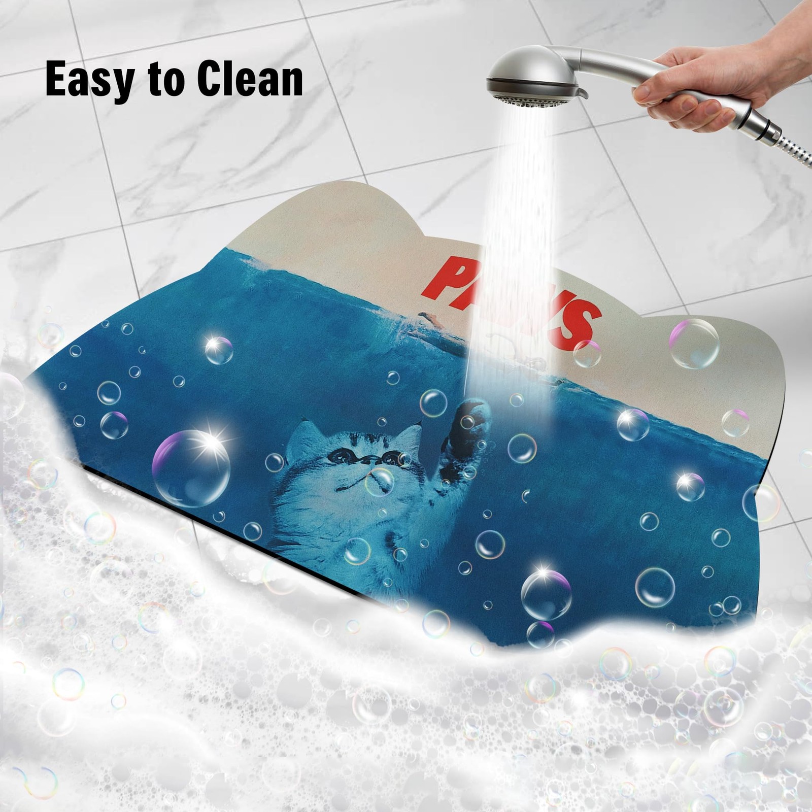 Cat Food Mat – Pet Feeding for Floor, Non-Slip, 18.1»L x 9.8»W, Blue