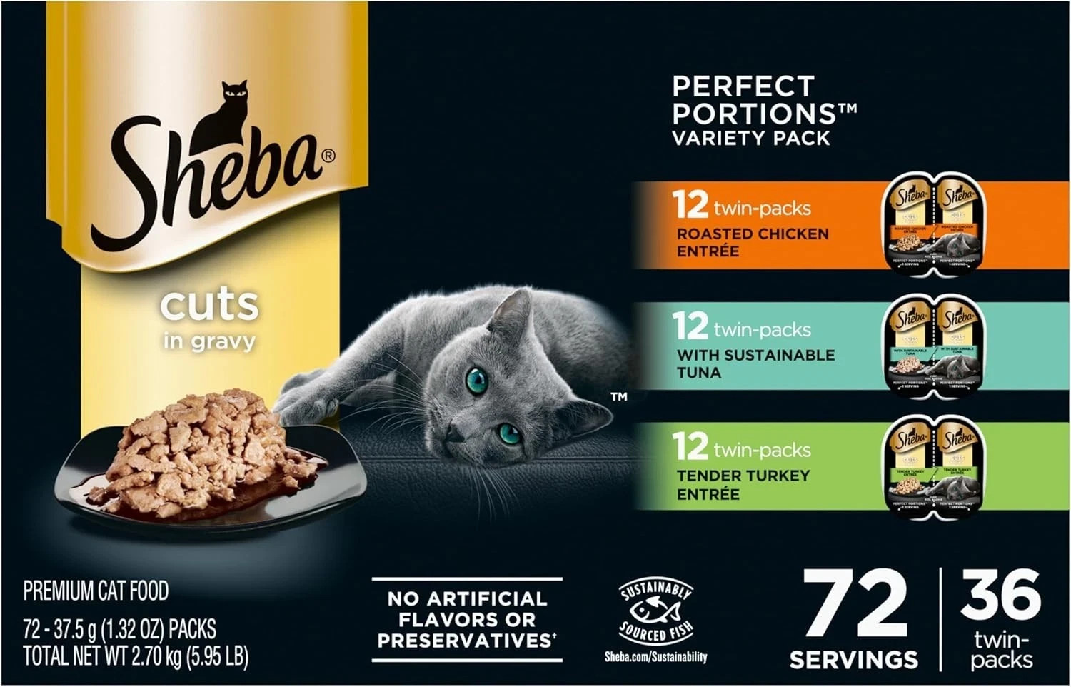 Sheba Perfect Portions Wet Cat Food Cuts in Gravy Variety Pack, Roasted Chicken