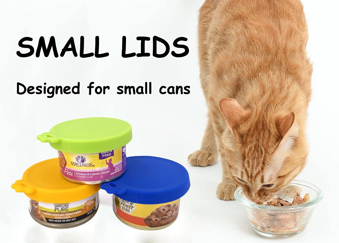 Comtim 3 Pack Cat Food Can Lids, Silicone Small Dark Blue / Green / Orange