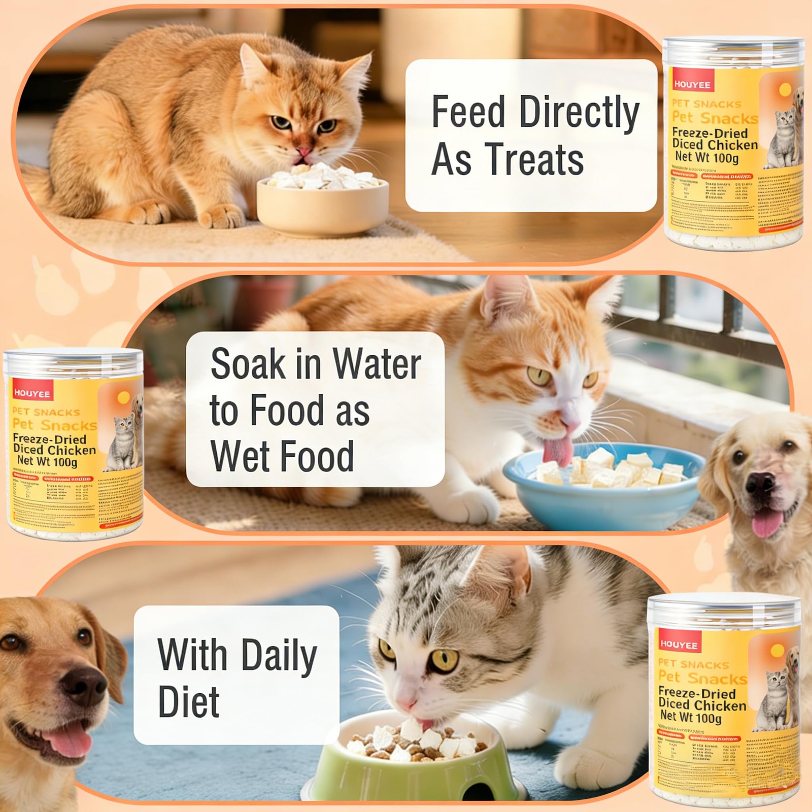 HONGYEE Freeze Dried Chicken Cat & Dog Treat, High 100 Count (Pack of 1)