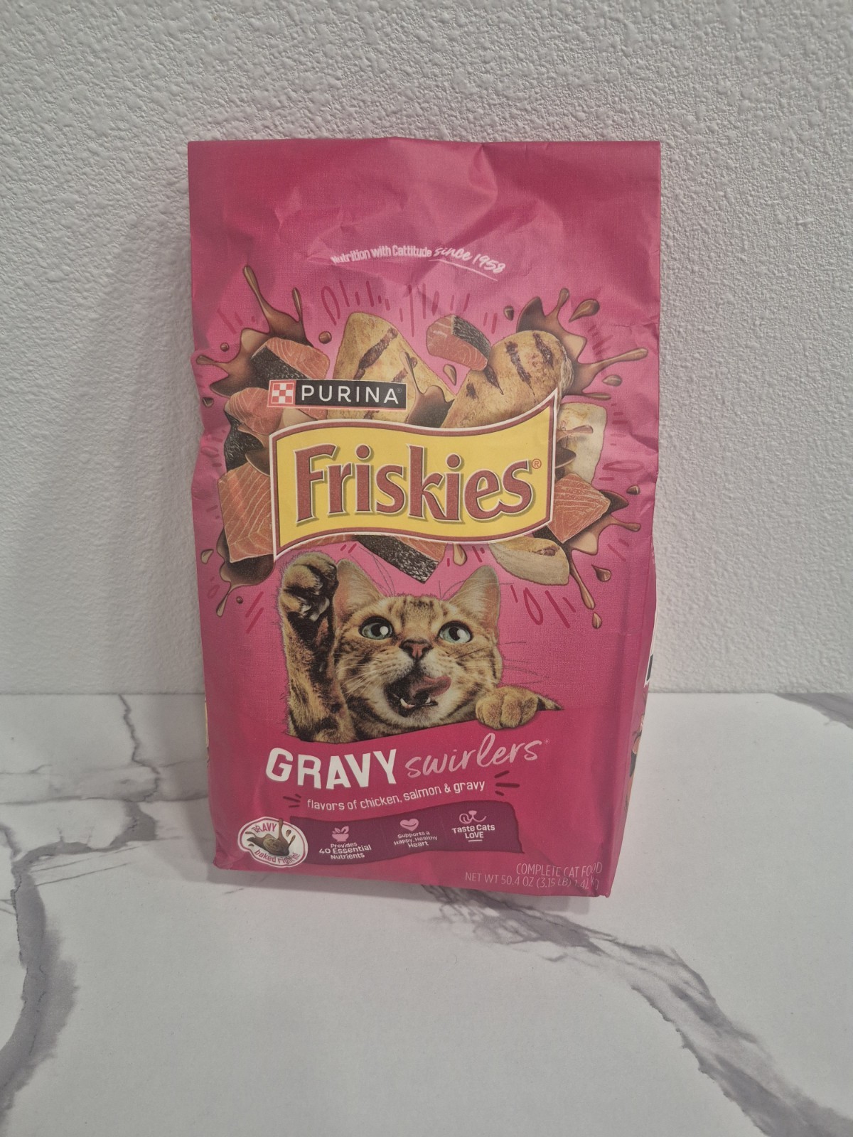 Purina Friskies Gravy Swirlers With Flavors of Chicken, Salmon and Gravy Dry Cat