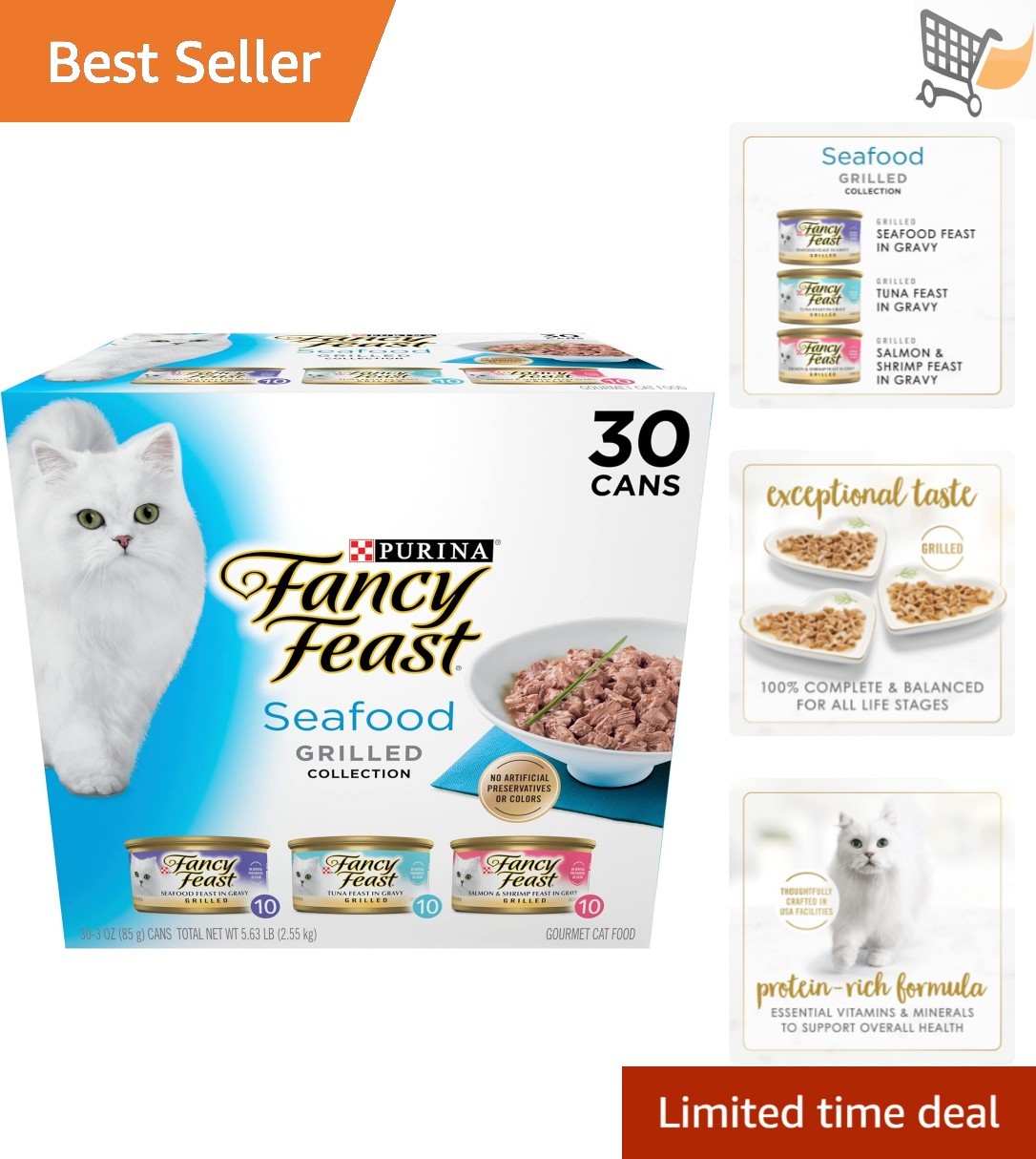 Wet Cat Food Seafood Variety Pack 30 Cans 3 oz High-Quality Complete Nutrition