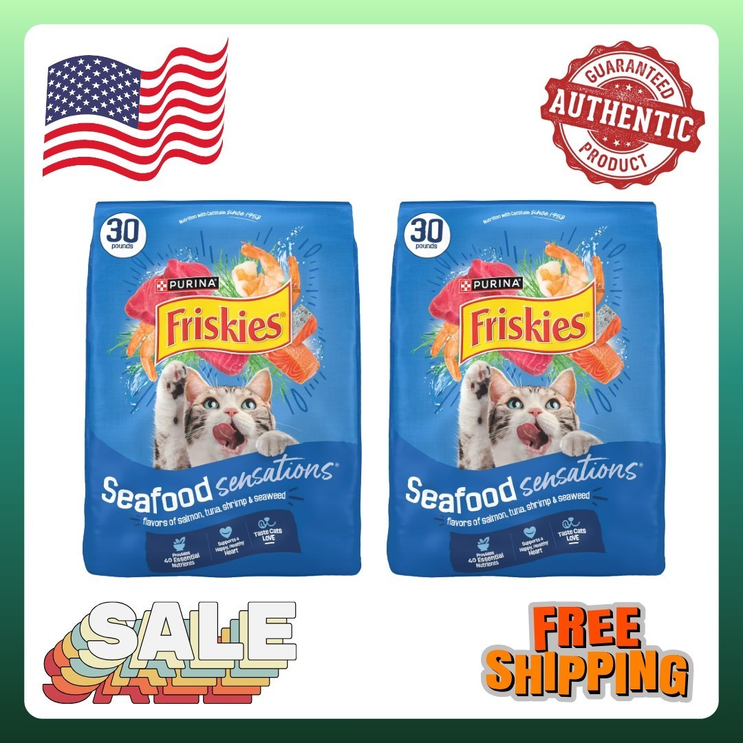 2P Purina Friskies Dry Cat Food Seafood Sensations With Salmon, 30 lb Bag