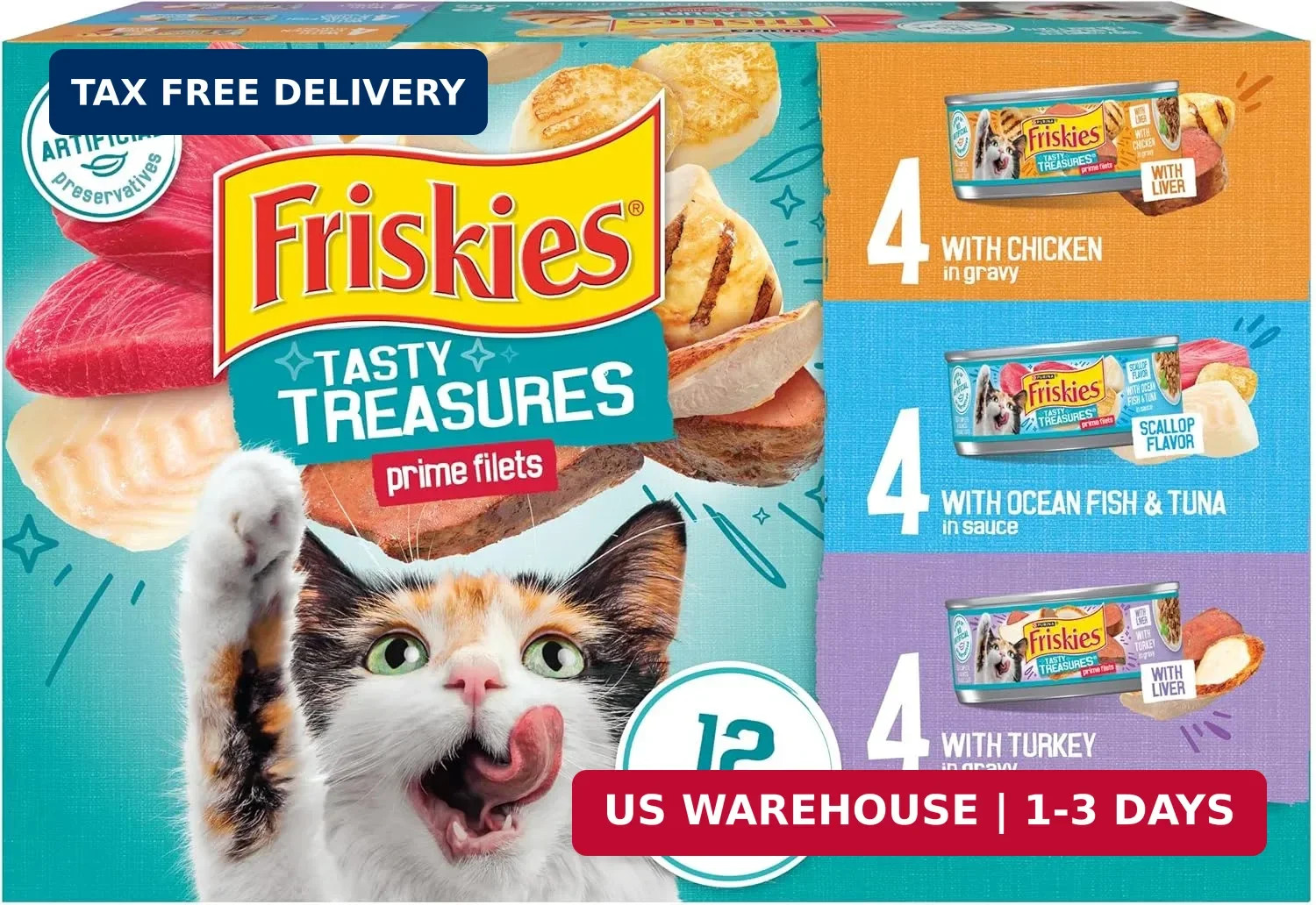 Purina Friskies Wet Cat Food Variety Pack, Tasty Treasures Prime Filets (With Oc