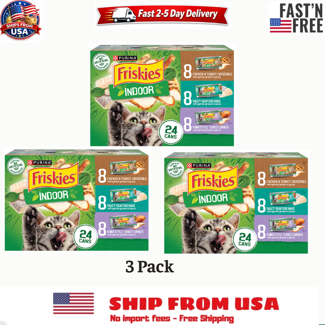 3 Pack Purina Friskies indoor Wet Cat Food Variety Pack, 5.5 oz 24 cans