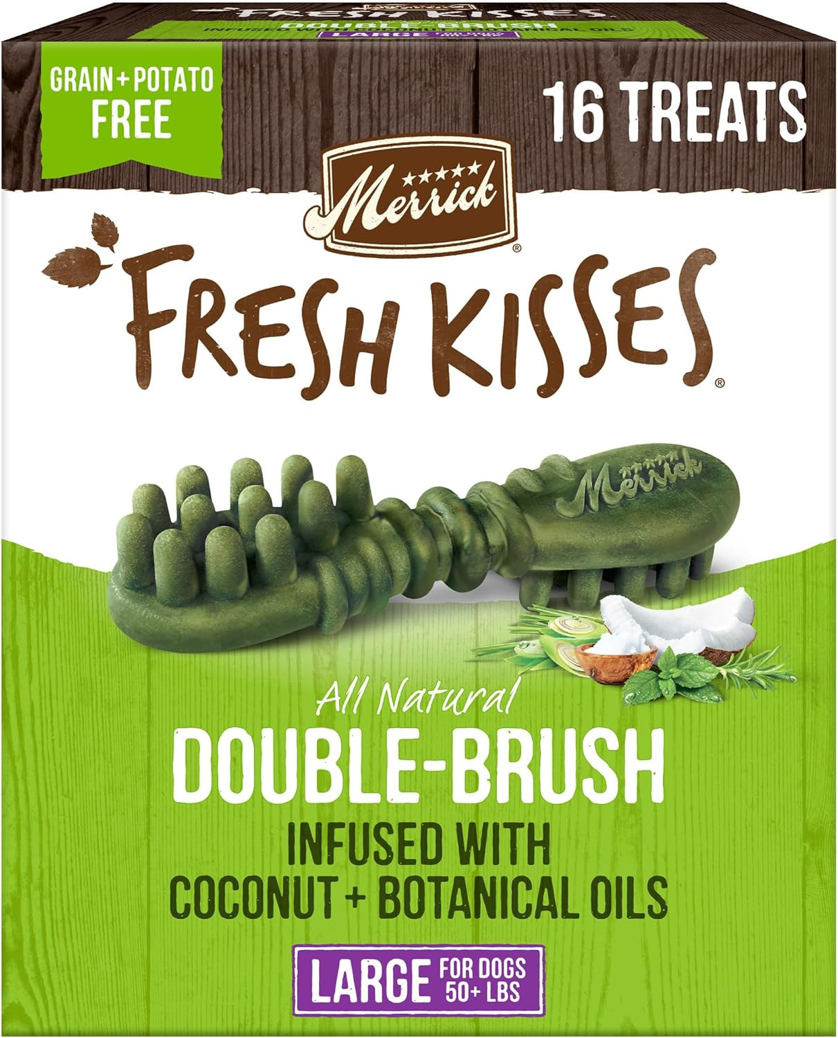 Fresh Kisses Dental Chews for Dogs Infused with Coconut and Botanical Oils, Larg
