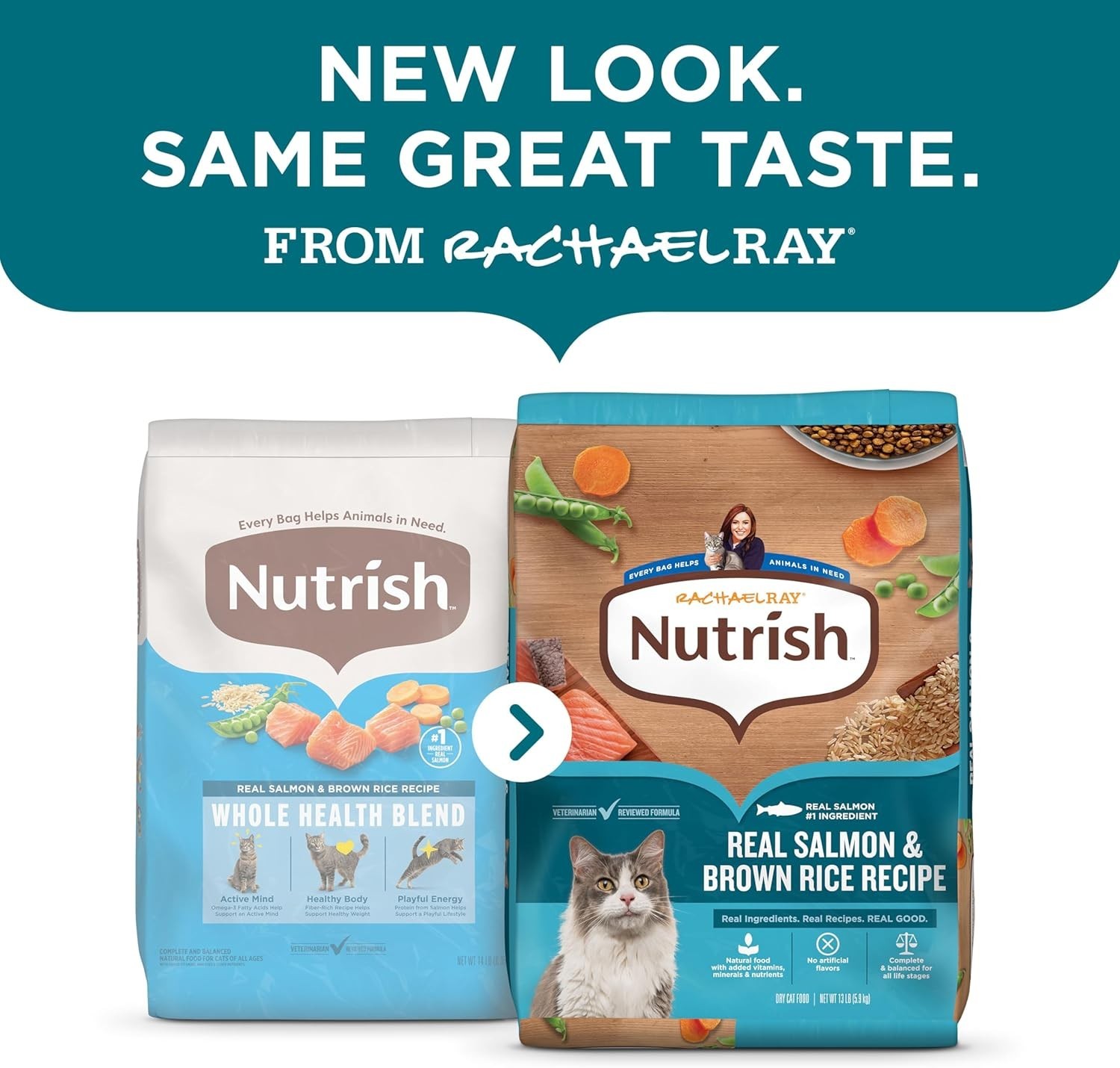 Nutrish Real Salmon Brown Rice Recipe Dry Cat Food, 14 lb. Bag, Packaging May