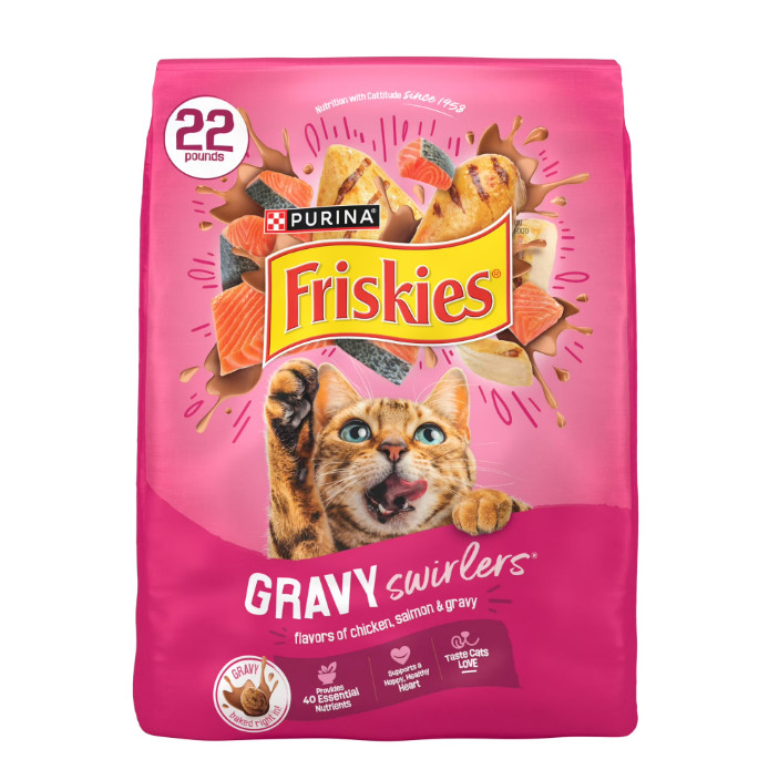 (2 pack) Purina Friskies Gravy Swirlers Dry Cat Food Flavors of Chicken, Salmon