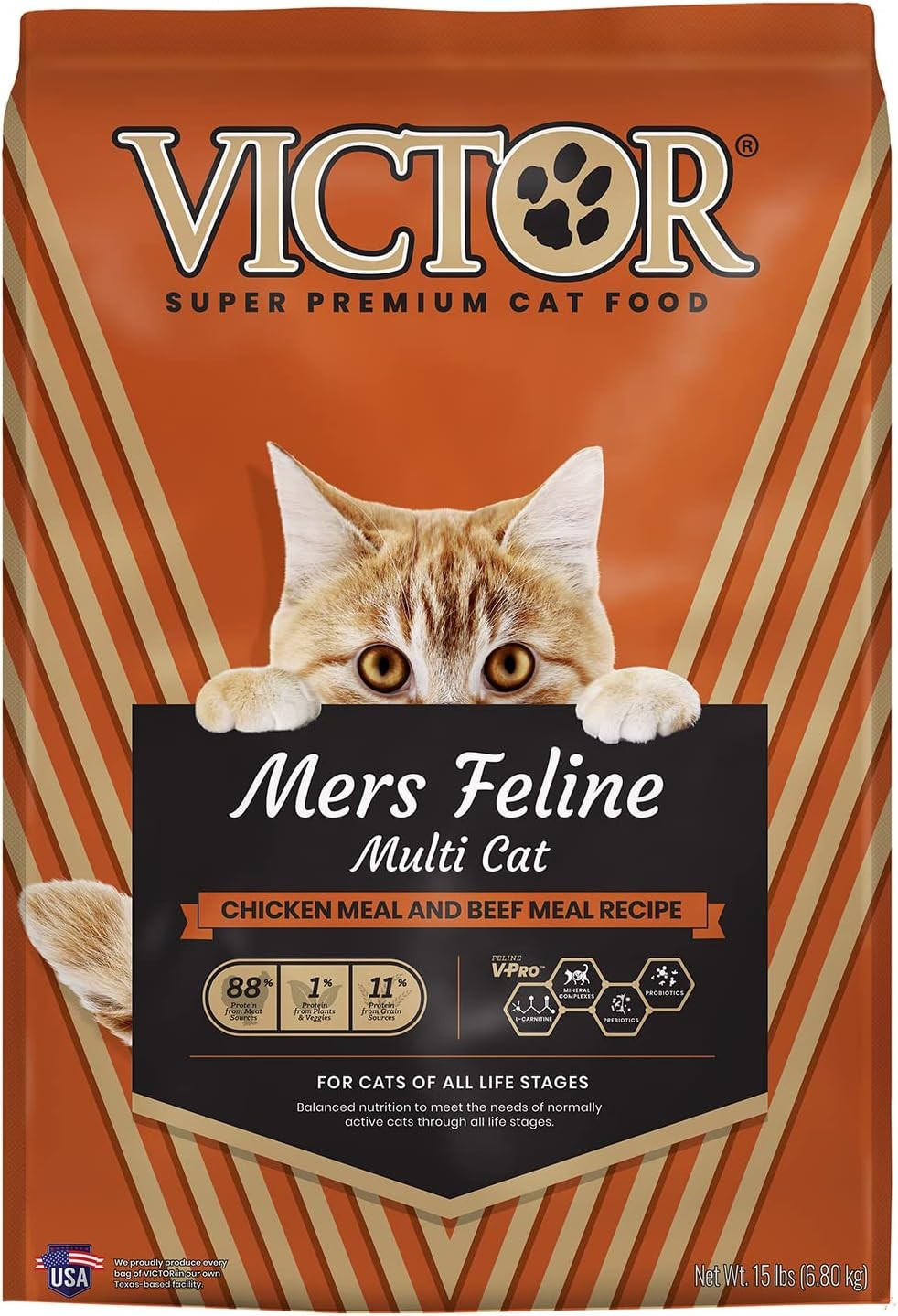 VICTOR Mers Feline High Protein Dry Cat Food 15 lb All Life Stages Skin & Coat