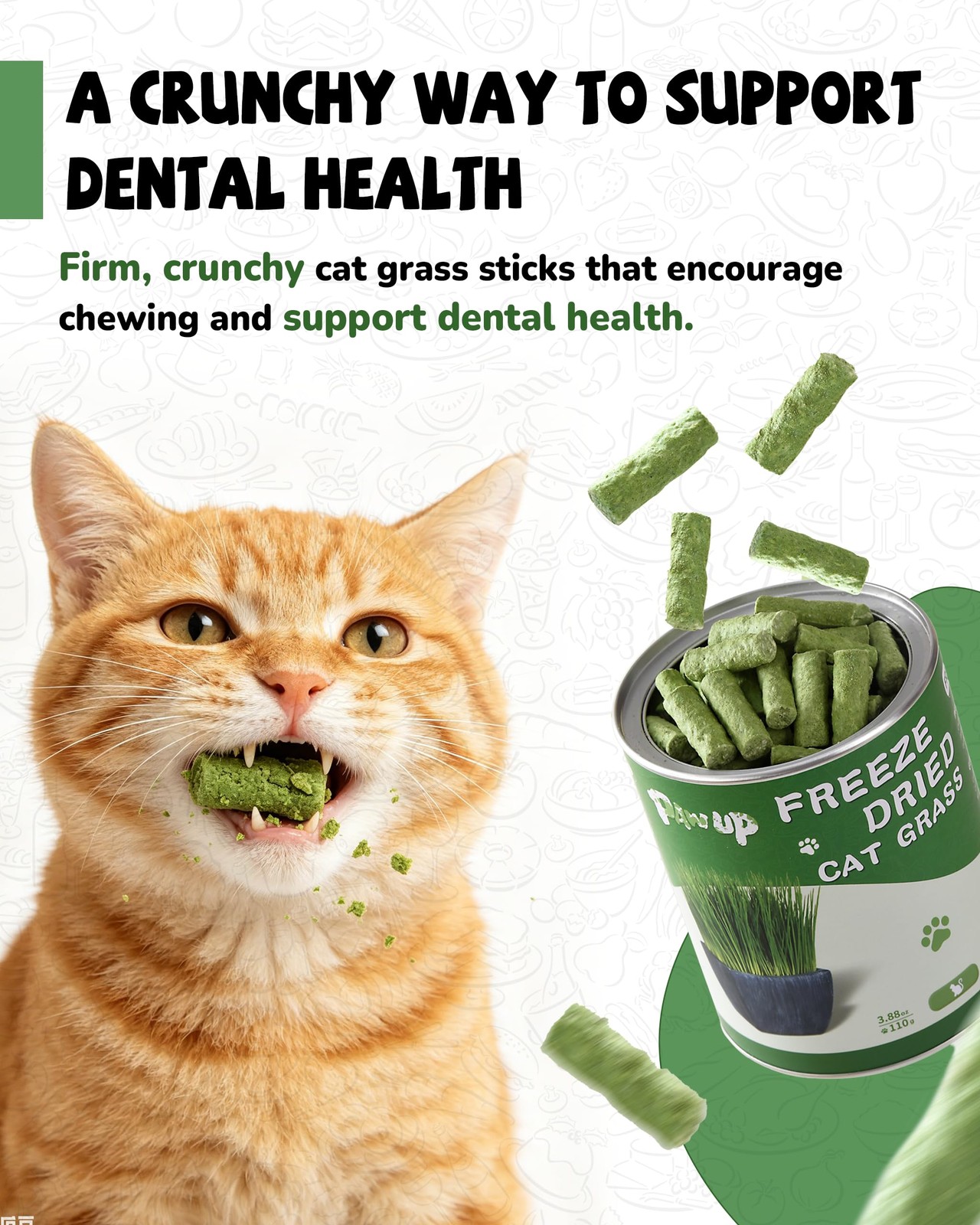 Freeze Dried Chicken Cat Treats, Cat Grass & Prebiotics Added, High Fiber Hai…