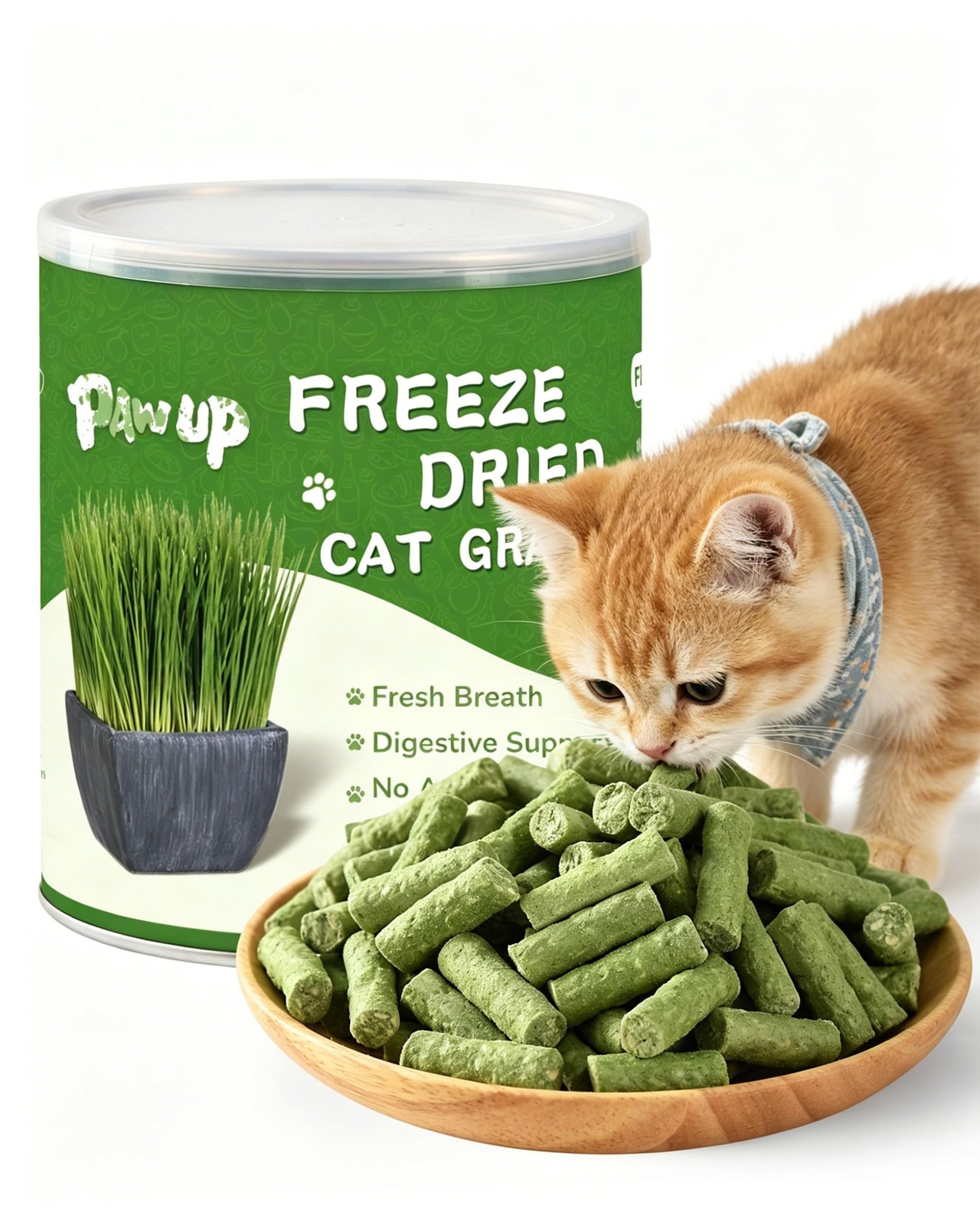 Freeze Dried Chicken Cat Treats, Cat Grass & Prebiotics Added, High Fiber Hai…