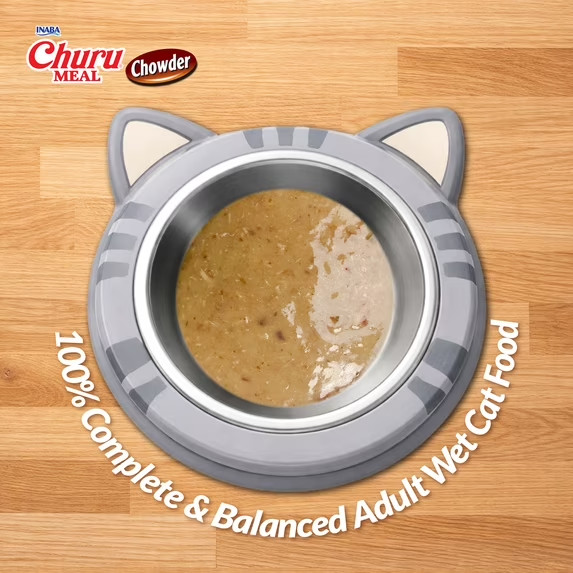 4 pack. INABA Churu Meal Chowder Adult Wet Cat Food, 2.29 oz cup, Tuna Variety