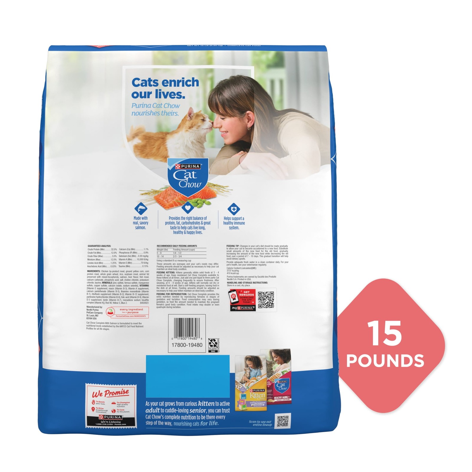 15 lb Bag Purina Complete Dry Cat Food High Protein Real Salmon Blend Complete
