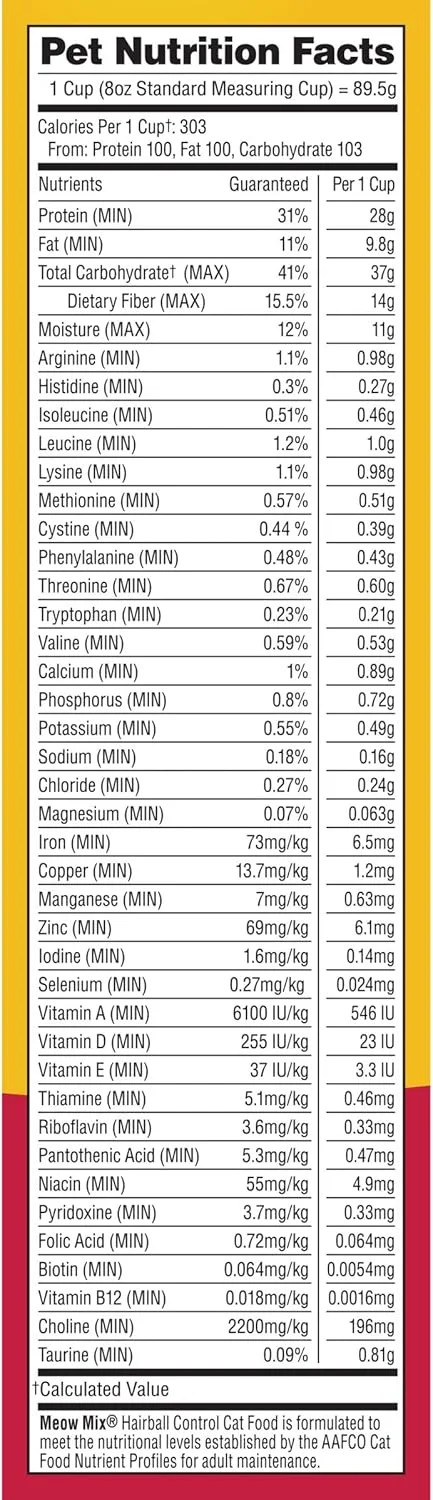 Meow Mix Hairball Control Dry Cat Food for Adult Cat, 6.3 lb. Bag
