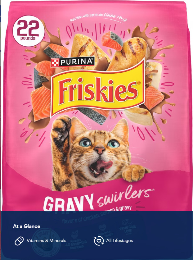 (2 pack)Friskies Gravy Swirlers Chicken & Salmon Flavor Dry Cat Food, 22-lb bag